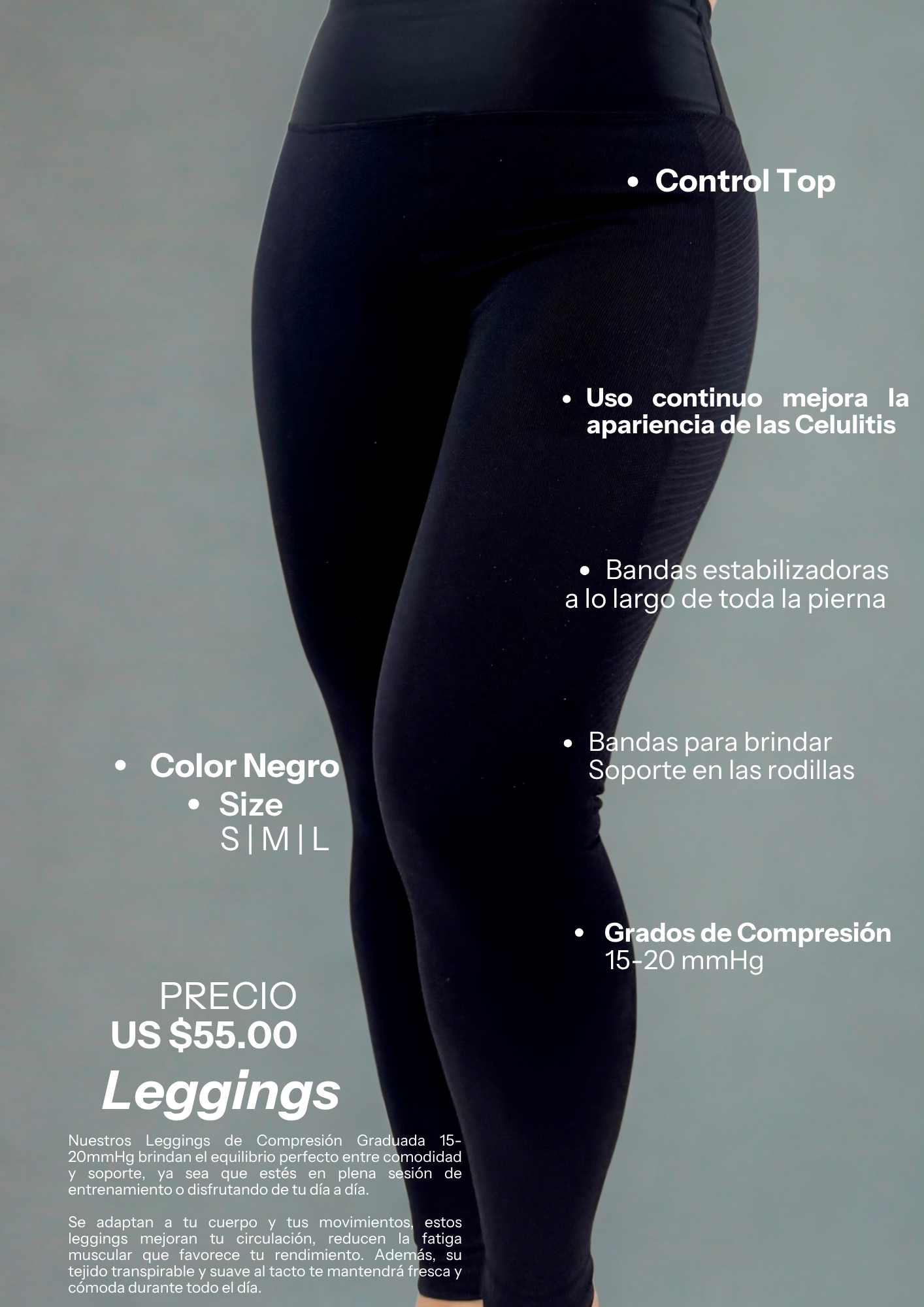 Leggings de compresión para mujer 15-20 mmHg