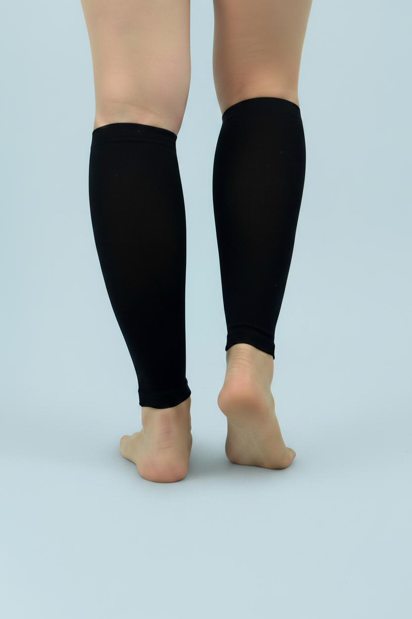 Manga de compresión para pantorrilla color negro, vista trasera, soporte y alivio de piernas cansadas - VieSalud

Black compression calf sleeve, back view, leg fatigue and swelling relief for men and women - VieSalud