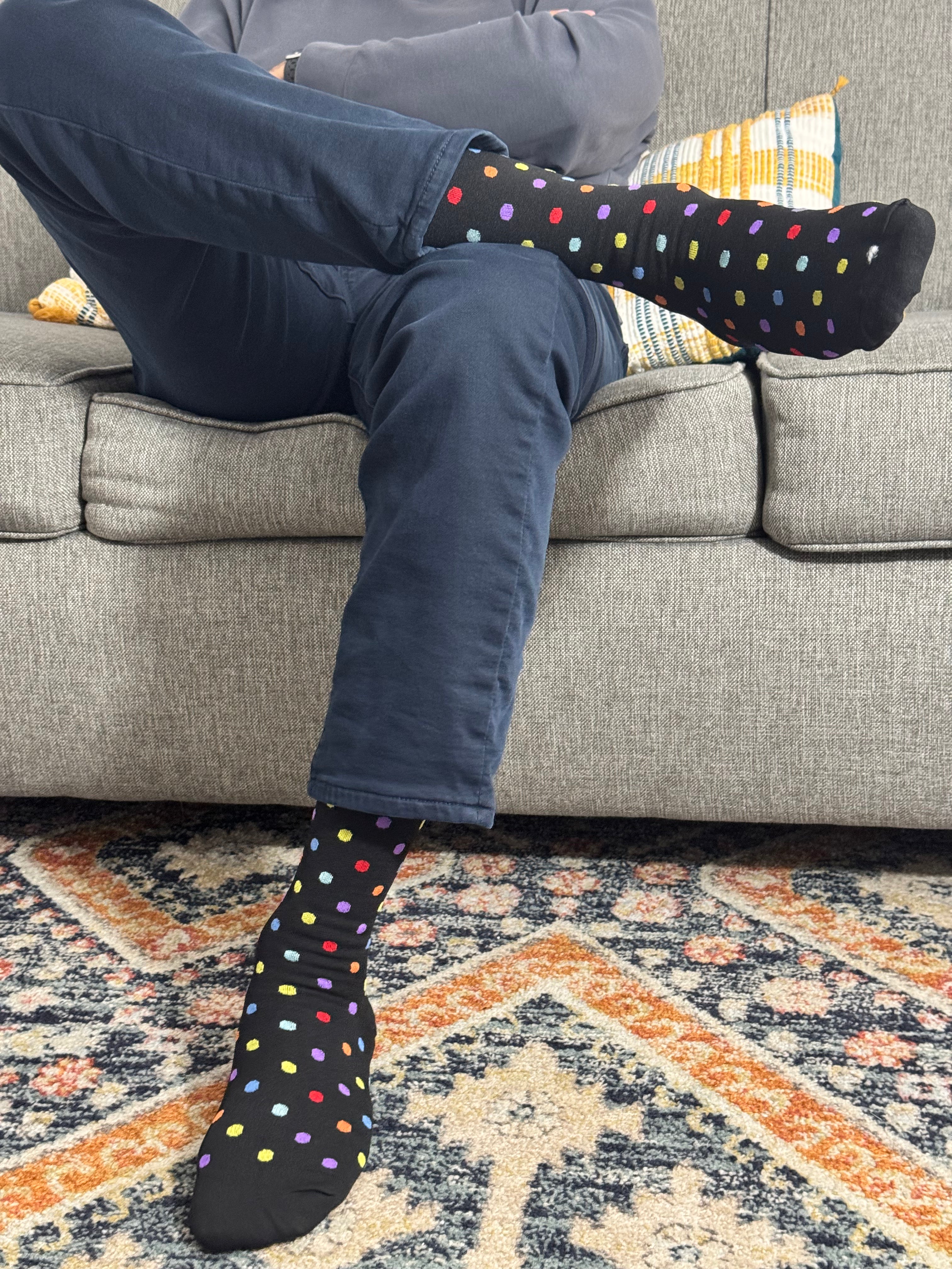 circulation cute socks black with colors dots crossing legs