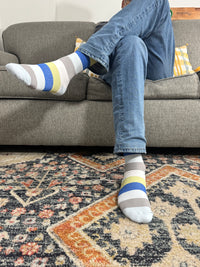 circulation cute socks baby blue stripes crossing legs