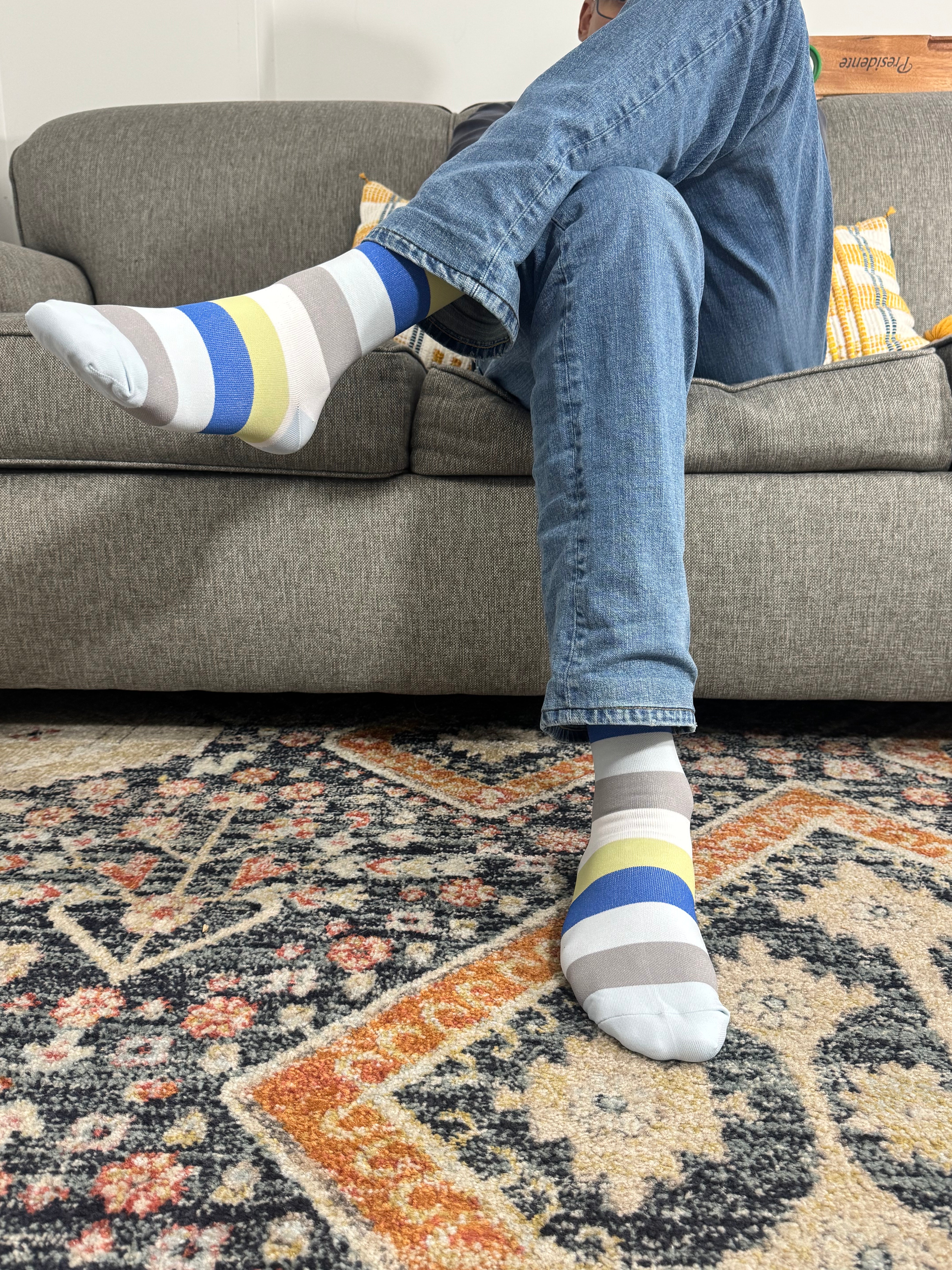 circulation cute socks baby blue stripes crossing legs