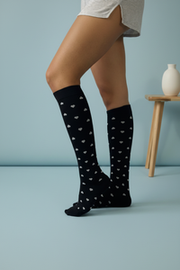 circulation cute socks black with white hearts 1