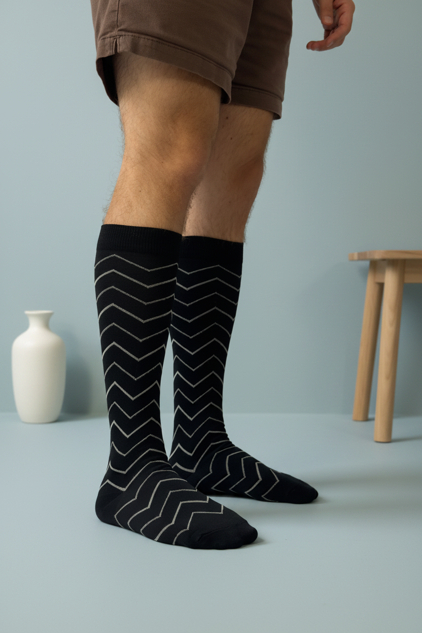 circulation cute socks black waves in white lateral