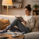 Mujer leyendo con medias Gray Pink Flowers