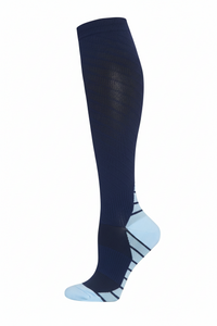 Medias deportivas de compresión unisex azul marino con talón azul claro, 20-30 mmHg, a la rodilla para running - VieSalud.