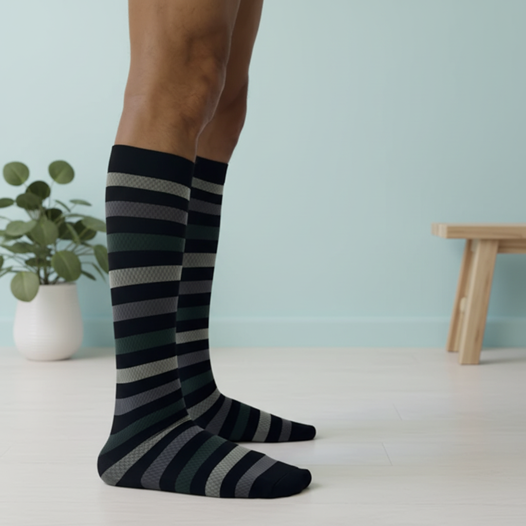 compression design socks gray stripes lateral view  